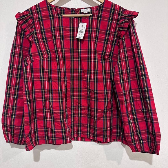 J. Crew Tartan ruffle-trim woven top - Picture 2 of 6